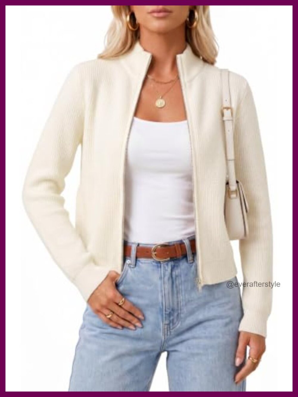 Wool Blend Mock Neck Zip Up Cardigan Sweater for Fall Work
